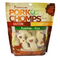 Premium Pork Chomps Crunchy Bone Variety with Bacon and Chicken Dog Treats, DT524V, 1 LB