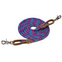 WEAVER EQUINE™ Poly Roper Reins, 35-2026-B16, Hurricane Blue / Pink Fusion / Purple Jazz, 5/8 IN x 8 FT