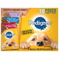 Pedigree Chopped Ground Dinner Adult Soft Wet Dog Food Variety 18 Pack, 10197400, 3.97 LB Bag