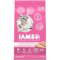 IAMS Adult Sensitive Digestion & Skin, Dry Cat Food with Turkey Cat Kibble, 10208740, 6 LB Bag