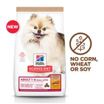 Hill's Science Diet Small Bites No Corn, Wheat or Soy Dry Dog Food, Chicken, Adult 1-6, 604934, 4 LB Bag