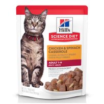 Hill's Science Diet Adult 1-6 Cat Food, Chicken & Spinach, 604982, 2.8 OZ Bag