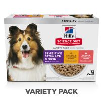 Hill's Science Diet Adult Sensitive Stomach & Skin Canned Dog Food , Chicken & Salmon, 12-Variety Pack, 605142, 12.8 OZ Can