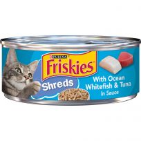 PURINA Friskies Shreds Ocean Whitefish & Tuna In Sauce Cat Food, 5.5 OZ Can