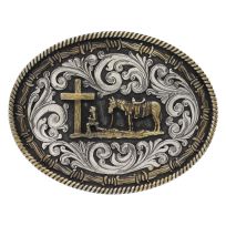 Montana Silversmiths Two Tone Rope & Barbed Wire Classic Impressions Christian Cowboy Buckle, A543