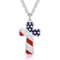 Montana Silversmiths Born In The USA Patriotic Cross Necklace, NC3771