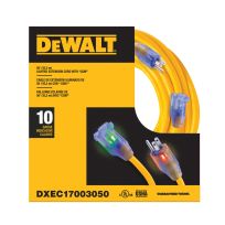 DEWALT Lighted SJTW Extension Cord, 10/3, DXEC17003050, 50 FT