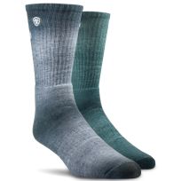 Ariat® Incognito Graphic Crew Sock, 2-Pack, AR2900-020-L, Grey / Green, Large