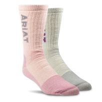 Ariat® Medium Weight Steel Toe Merino Crew Sock, AR2908-981-M, Pink / Oatmeal, Medium
