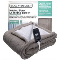 BLACK+DECKER® Heated Faux Shearling Throw Blanket, 32472, Grey, 50 IN x 60 IN