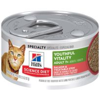 Hill's Science Diet Adult 7+ Youthful Vitality Salmon & Vegetable Stew Canned Cat Food, 10769, 2.9 OZ Can