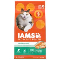 IAMS Adult Hairball Care Dry Cat Food with Chicken and Salmon Cat Kibble, 10178299, 7 LB Bag
