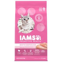 IAMS Adult Sensitive Digestion & Skin, Dry Cat Food with Turkey Cat Kibble, 10208740, 6 LB Bag