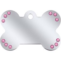 Quick-Tag Chrome with Pink Crystals Large Bone Tag, 138020