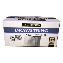 Jadcore Drawstring Kitchen Bags, White, 40-Count, FH13DSWH40, 13 Gallon