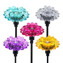 Exhart Mini Solar Dahlia Flower Plant Stake, Assorted, 54153