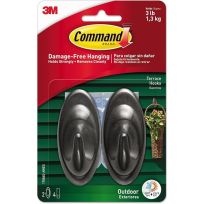 Command® Adhesive Outdoor Terrace Hook, 3 LB, 2-Pack, 3437621, Slate