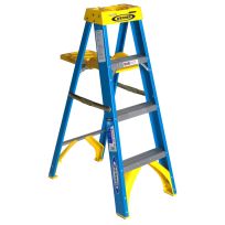 Werner Type I Fiberglass Step Ladder with Shelf, 6004S, Blue, 4 FT