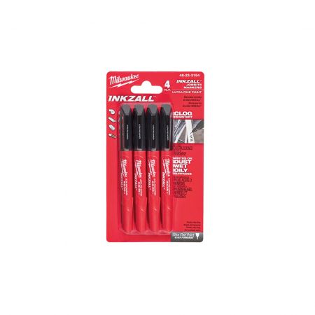 Bomgaars : Milwaukee Tool Inkzall Ultra Fine Black Point Pens, 4-Pack :  Pens & Markers