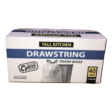 Bomgaars : Jadcore Drawstring Kitchen Bags, White, 40-Count : Trash Bags