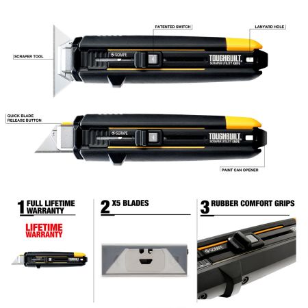 Toughbilt Scraper Utility Knife + 5 Universal Blades # TB-H4S5-01 NEW